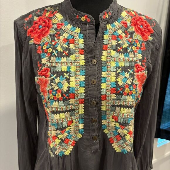 Johnny Was Embroidered Cupra Rayon Grey  Top Tunic XS - Picture 4 of 7